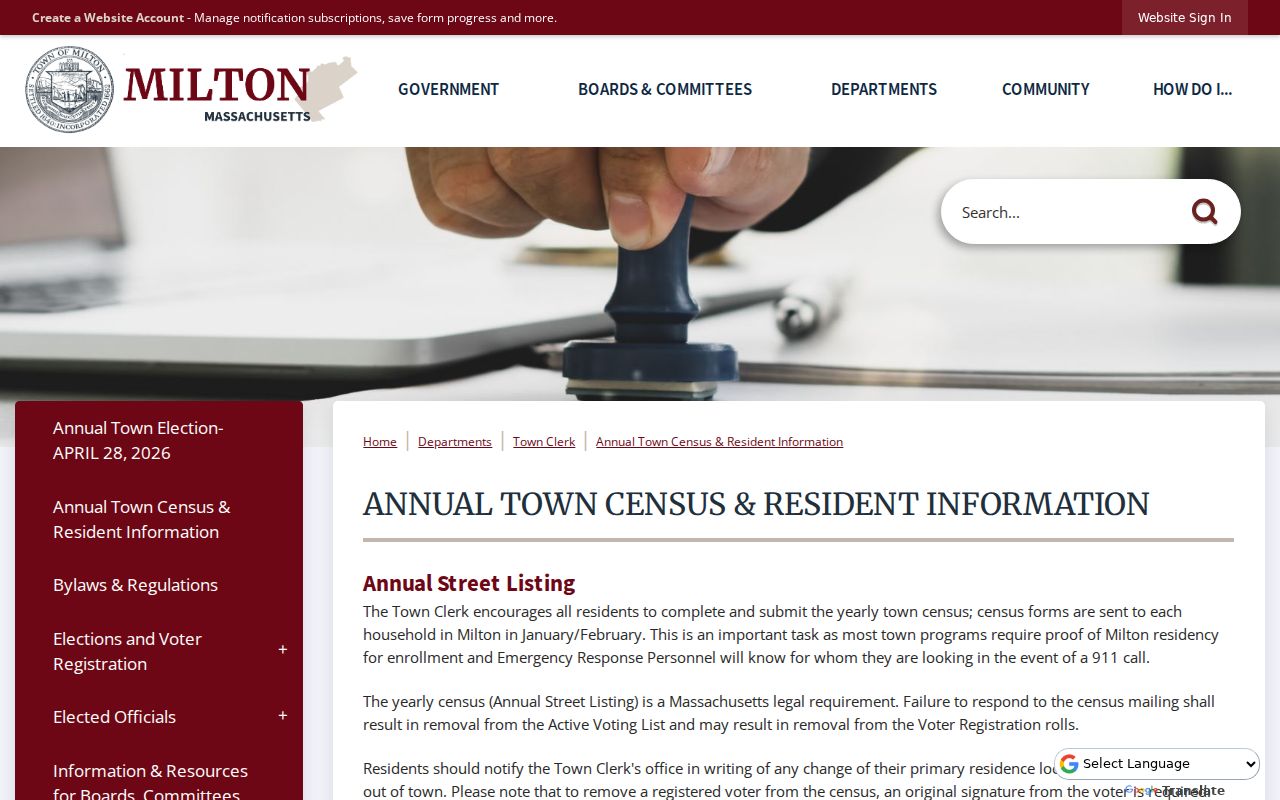 Milton residents directory annual town census and street-listing information
