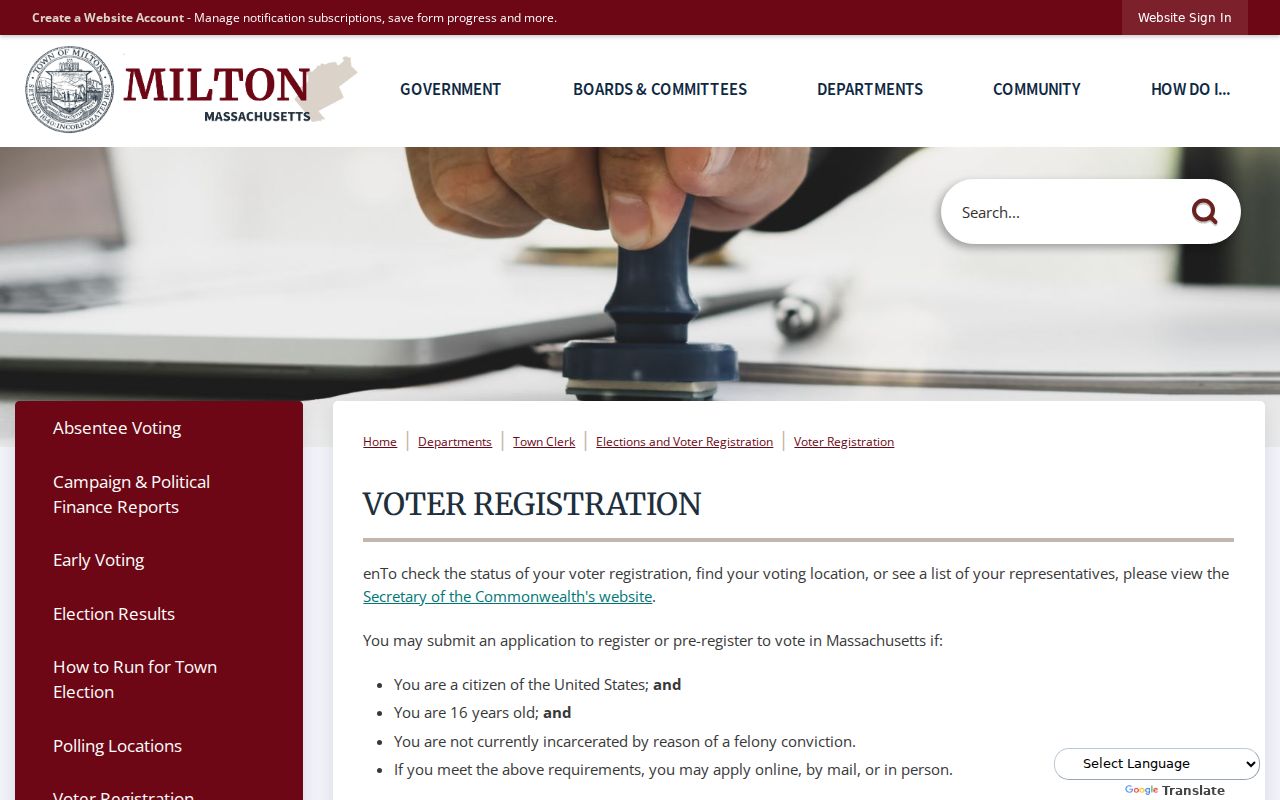 Milton residents directory voter registration information and local election route