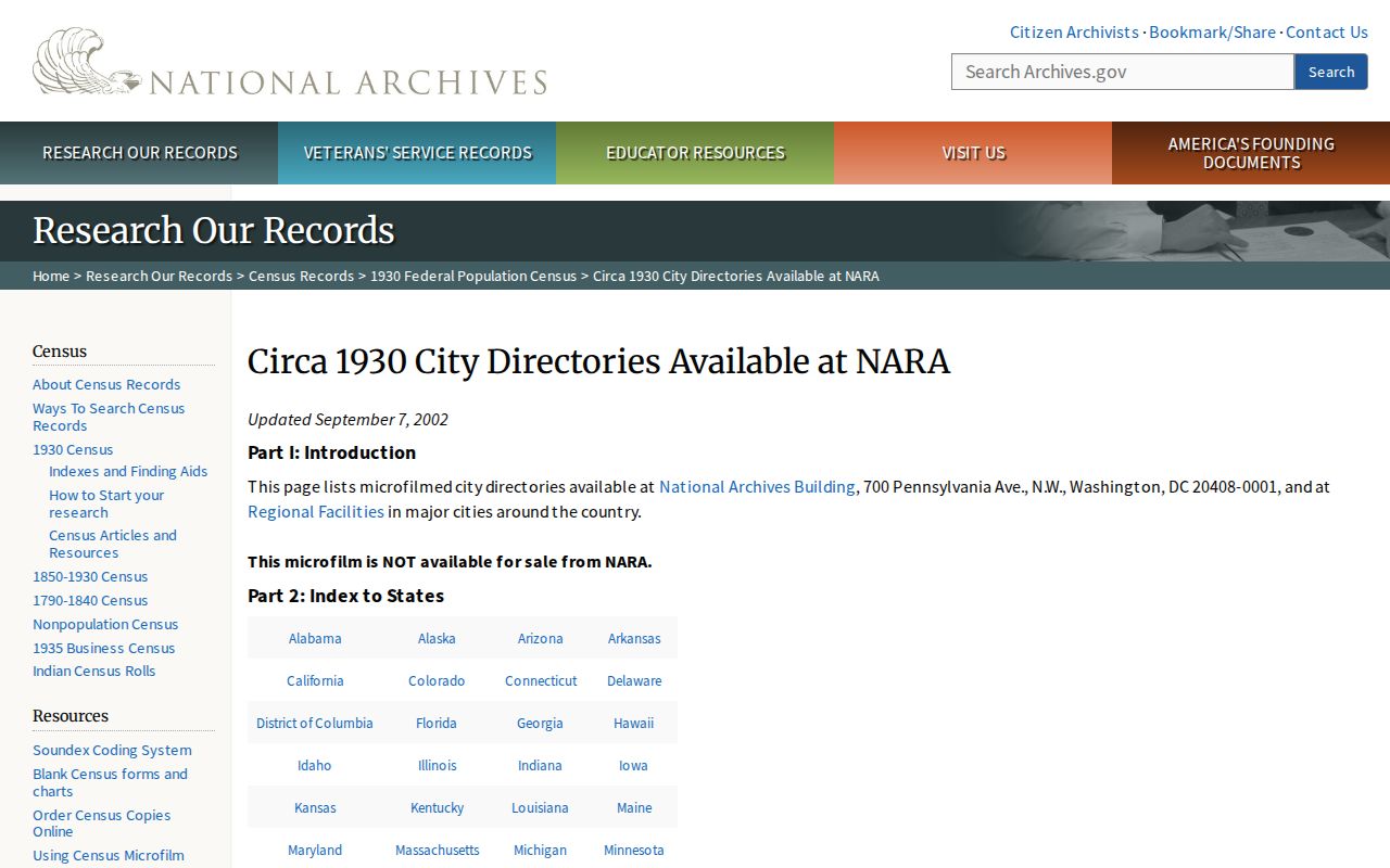 Milton previous residents research through National Archives city-directory holdings